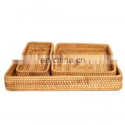 Set Of 3 Rectangle Rattan Serving Tray woven Coffee tray, Wicker Fruit tray Wholesale Handwoven