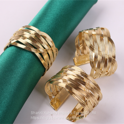 Gold Wire Metal Rattan Wrapped Napkin Ring Holder For Wedding