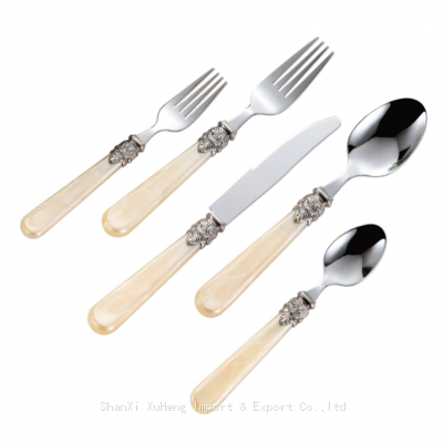 Stainless Steel Knife Fork Spoon Set Marble Plastic Handle Tableware Household Retro Dessert Scoop Steak Sword Flatware Tools