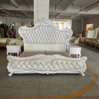 Leather Bed Solid Wood Carved Double Master Bedroom Bed 2 Meters High-end Champagne Gold Furniture Home photo-3