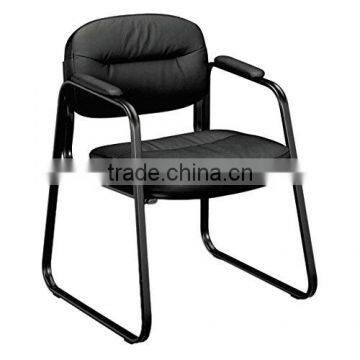 Soft Thread Leather Guest Chair With Fixed Arms for Office or Computer Desk, Black