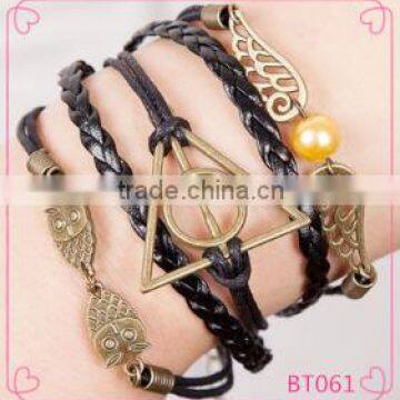 Fashion jewelry, cheap promotional handmade infinity symbol leather bracelet designs