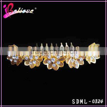 2015 New Popular 24k Gold Foil Flower Hair Accessories,crystal Diamond Gold Flower Jewelry Hair Comb photo-3