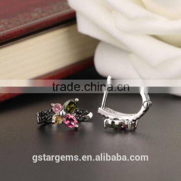 1.5CT Genuine Tourmaline Earring Clip on Earrings 925 Silver 2 Tone Rhodium Plating photo-2