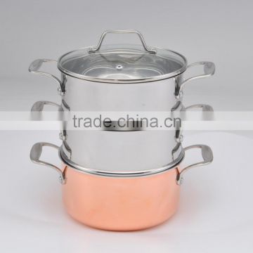 LFGB FDA 18cm multiple 3tier steamer set Tri-ply copper -- Xinxing Factory