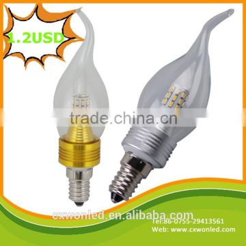 CE/RoHS Aluminum Shell E12 E14 250lm SMD3014 3w LED luminara Candle Light Led