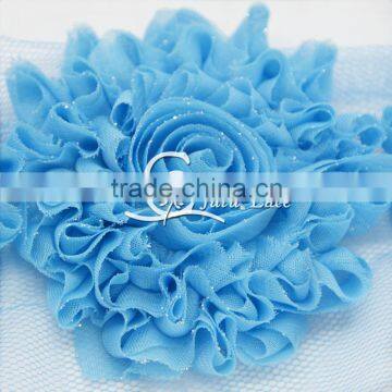 3" Glitter Shabby Rose Trim - Blue Color - Glitter Shabby Trim -Blue Glitter Flowers - Glittery Flowers - Hair Accessorie