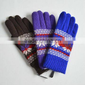 Simple plain style jacquard cheap winter wear knitted gloves