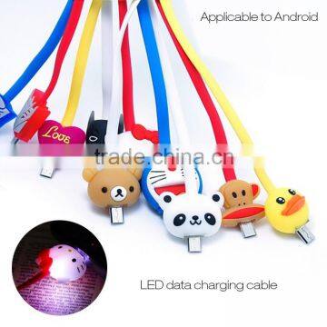 Cartoon style data charging cable with LED