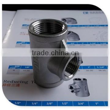 Reducing tee sus screwed pipe fitting grade 304