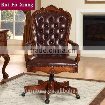Solid Wood Frame Swivel Chair With Genuine Leather Finish for Office and Home AH-202