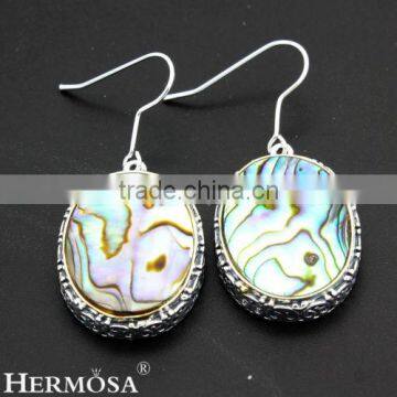 925 Sterling Silver Natural Top Fashion Oval Abalone Shell Hoop Earrings For Women AE0028
