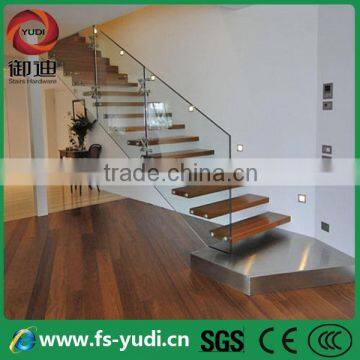 Wood Treads Frameless Glass Balustrade Floatingl Indoor Stairs--YUDI YD-MF001 photo-5