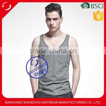 Custom wholesale 100% cotton mens pocket stringer tank top