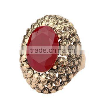 Factory Hollow Zinc Alloy Resin Big Gemstone Simple Gold Finger Ring photo-2