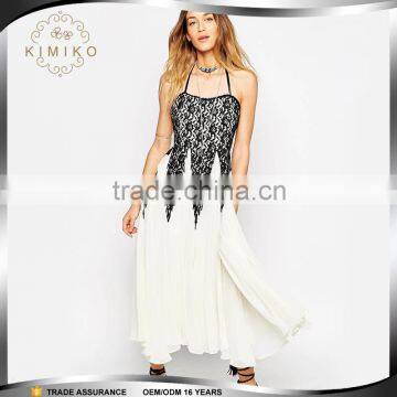 Wholesale Latest Design Chiffon Spaghetti Strap Black Lace Maxi Evening Dress