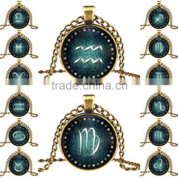 Mysterious Zodiac Glass Cabochon Pendant Necklace Glass&Alloy