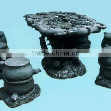 Stone garden table set hand sculpture black marble for home garden hotel restaurant