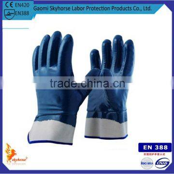 oil proof,penetration resistance cotton jersey liner nitrile working Gloves with safety cuff ,jersey lined safety gloves