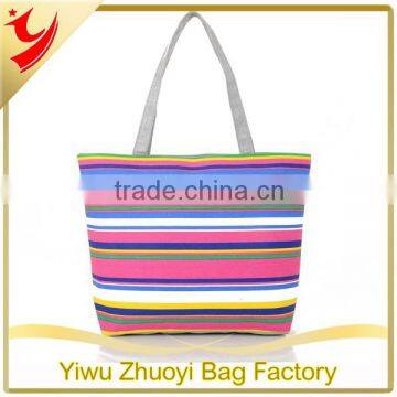High Quality Striped Canvas Lady Shoulder Tote Bag photo-3