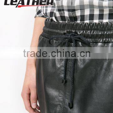 Women High Quality Faux LeathExposed Back Zipper Leather Pencil Skirter Trim Skater Skirt photo-4