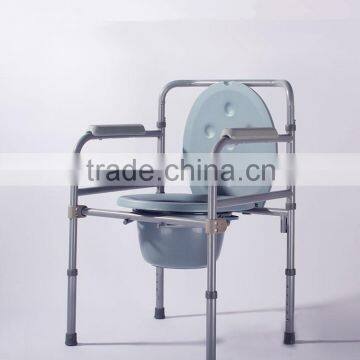 Powder coated steel folding commode chair without wheels in grey color