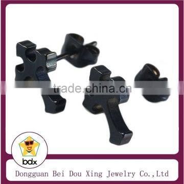 China Wholesale Fashion Religious Stainless Steel Black Plated Father Jesus Cross Prayer Stud Earrings Design For Mens