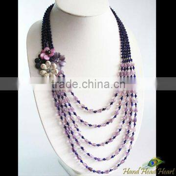 Purple Amethyst and shell flower necklace handcrafted JN21