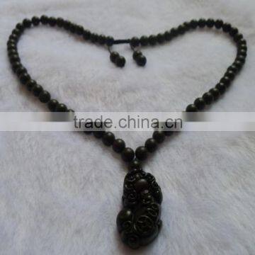 Female Black Nephrite Necklace With Buddharupa Pendant photo-2