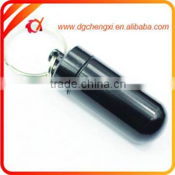 Customized Promotional Black Small Round Bottom Box Keychain with Carabiner