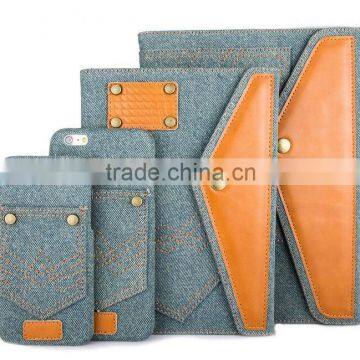 Tablet cellphone bundle PU Leather and Jean Cloth Wallet Flip Cover