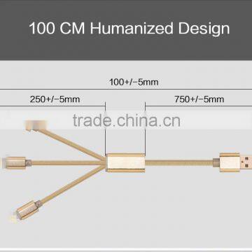 Highend 3 in 1 Mobile Phone Cable 100cm Micro Usb Aluminum Alloy for Android& Iphone 5 Cables Nylon Weave Charging USB Line photo-5