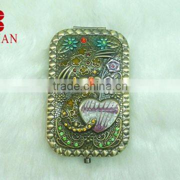 Good quality & sale bronze rhinestone makeup mirror/ charm bronze pocket mirror/high quality rhinestone cosmetic mirror