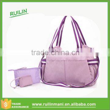 Purple lining baby boy diaper bags with belt Tote Nappy Bags with stroller webbing china factory diaper bags