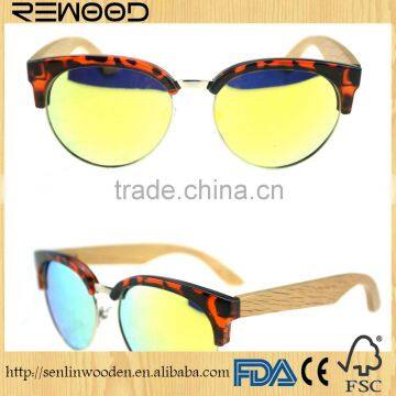 Wholesale semi-rimless revo mirror lens handmade bamboo sunglasses