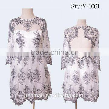 OEM Elegant White Organza With Black Embroidery Plus Size Long Sleeve Wedding Dress Women Dresses Wholesale Supplier photo-4