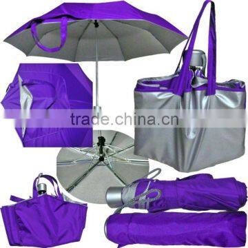F250D Popular 3 Folding Lady Shopping Bag Umbrella With UV