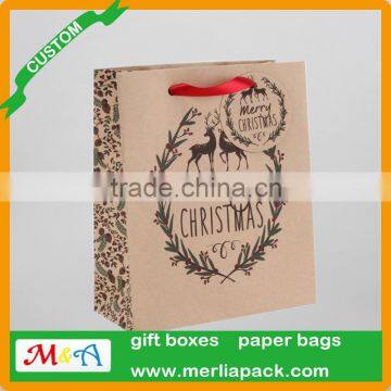 Kraft Paper Bag Winter Evergreen Christmas Trees Natural Brown Luxury Gift Large Bags