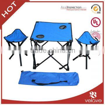 fishing stools and picnic table with cup holder