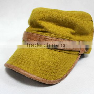 High quality woolen cloth leather brim flat cap