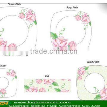 20pcs square shape porcelain dinner set with beautiful flower design elegance fine porcelain dinner set