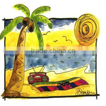 Stretched canvas cartoon painting of seaside