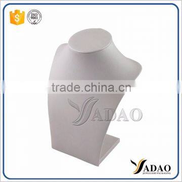 Wholesale China Factory of Custom Wood Covered With Grey Leather Necklace Jewelry Display Prop photo-2