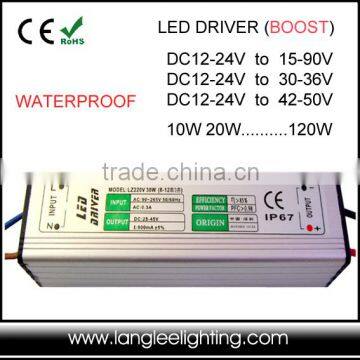 Low Input Voltage 12-24V Boost LED Driver 10W 12W 20W 30W 50W 80W IP67