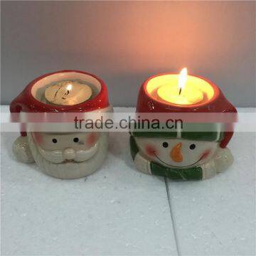 Christmas holiday ceramic santa & snowman candle holder for gift