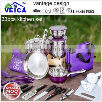 China export elegant shape 33 pcs camping kitchen set