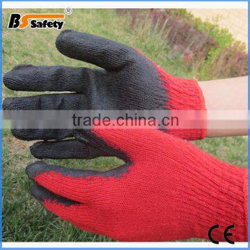 BSSAFETY Softtextile red cotton knitted black latex coated work gloves