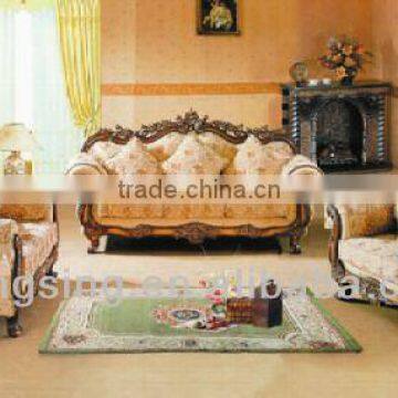 luxury hand carved wood and fabric sofa set