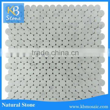 High quality white carrara round backsplash tile marble mosaic for kitchen