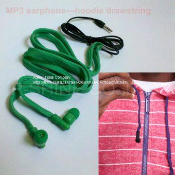 machine washable in-ear earphone hoodie drawstring built-in MP3 headphone buds